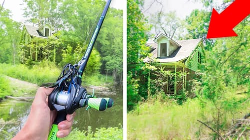 HIDDEN Pond Behind HAUNTED House (Bank Fishing)