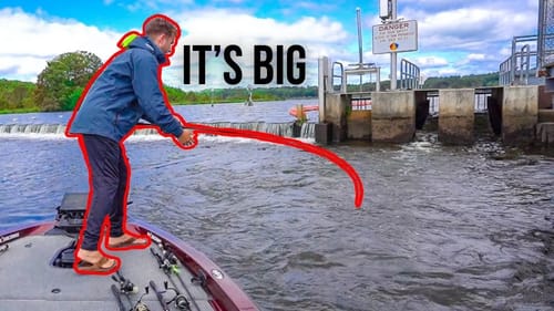 He Hooked a GIANT At The Dam! Early Fall RIVER BASS FISHING