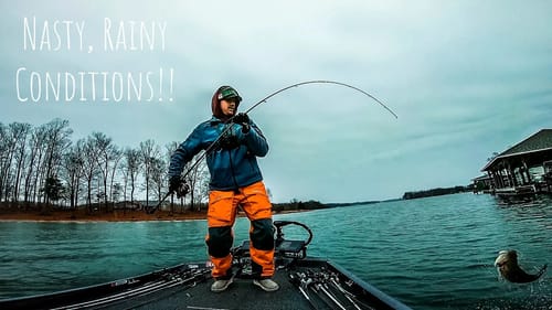 Fishing NASTY WEATHER Conditions On WARM WATER Disharge Lake!! || Winter Bass Fishing