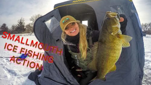 BIG smallmouth ICE fishing!!! (Solo trip)