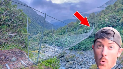 SKETCHY! Hiking SWINGING Mountain Sky Bridge to Camp