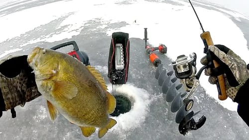 Ice Fishing for BIG First Ice Smallmouth Bass!!! (Epic Day)