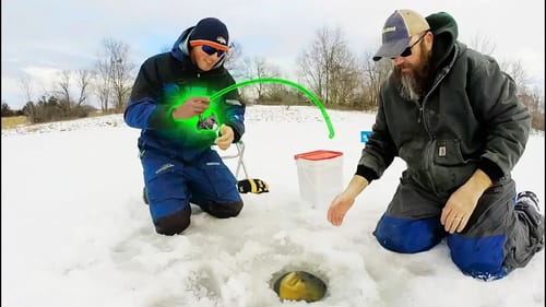 Catching MONSTERS While Ice Fishing A Tiny Pond! So FUN!