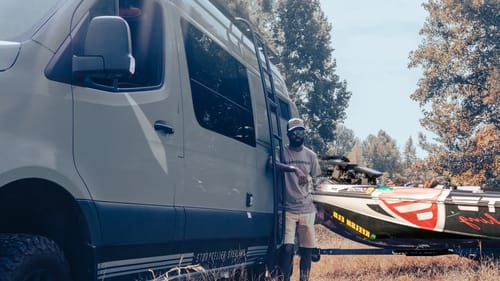 Towing My Bass Boat with a Tricked Out Sprinter Van - StoryTeller Overland Stealth Mode