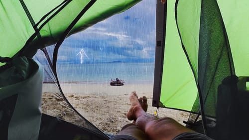 SOLO CAMPING In Tropical RAIN Storm - Catch & Cook On An Open Fire