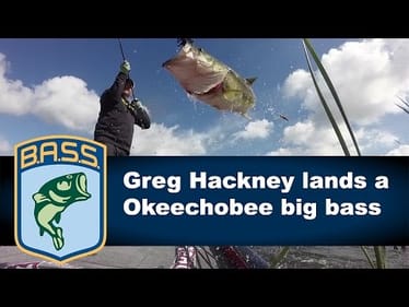 Greg Hackney catches a big bass on Day 1 on Lake Okeechobee