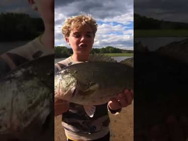 He caught a GIANT BASS while bed fishing! #shorts