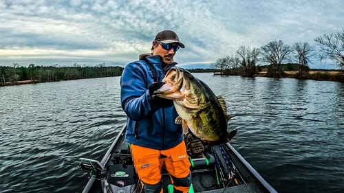 GIANT BASS Caught Before MAJOR Winter THUNDERSTORMS!!!