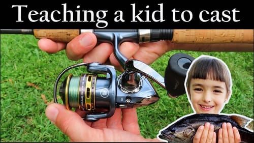 Teach a kid how to cast a spinning rod and reel (learn to cast a fishing rod)
