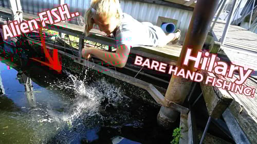Hilary Catching BIG Alien Looking Fish with Bare HANDS!....OUCH!