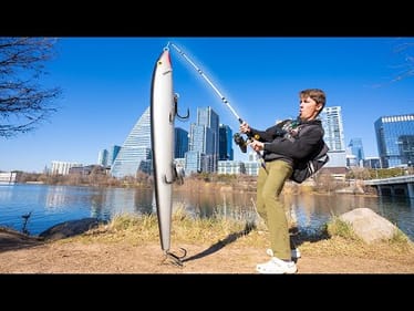 Fishing The Worlds BIGGEST Lure In Downtown Austin Texas! (6ft Long)