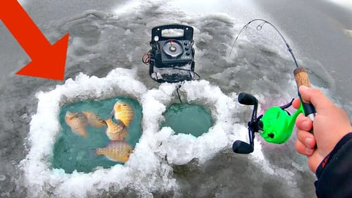 Building a FISH TRAP while Ice Fishing for Dinner!! (SURPRISING)