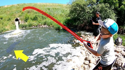 8 Year Old Battles MONSTER FISH at TINY Spillway!!!