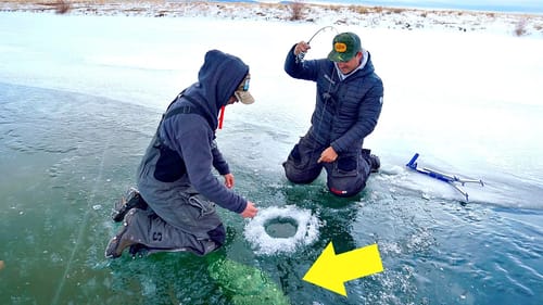 Rare TROPHY Catch Ice Fishing a TINY Pond!!!