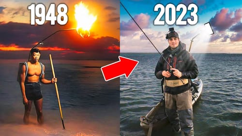 OLD vs NEW night fishing light backpack from 1950s