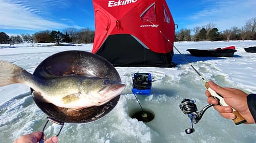 Pond Bass Catch n' Cook while Ice Fishing