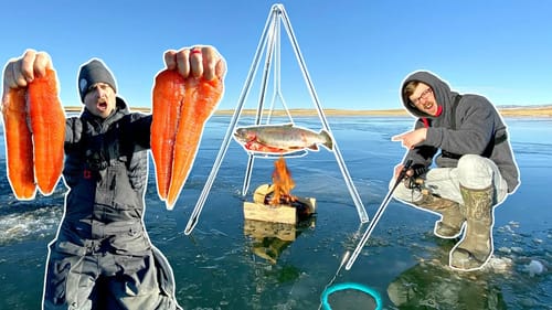 DANGEROUS Cooking OVER A FIRE while Ice Fishing!!! (Catch n' Cook)