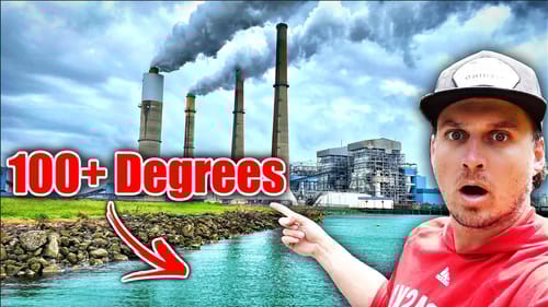 100+ Degree Power Plant Discharge creates FEEDING FRENZY for Summer Fish!!