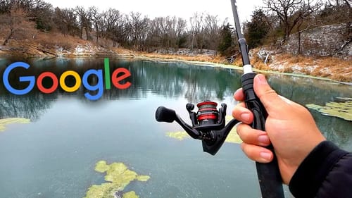 Fishing a HIDDEN Pond w/ GIANT Fish!! -- Google Maps Fishing Challenge