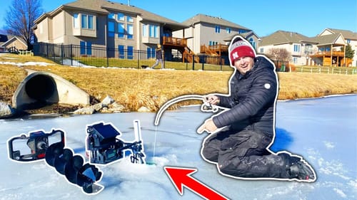 There's GIANT Fish Living in Their BACKYARDS!!! (Neighborhood Pond Ice Fishing)