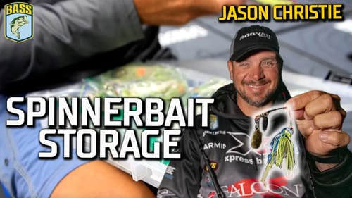 How does Jason Christie store his Tournament Winning Spinnerbaits?